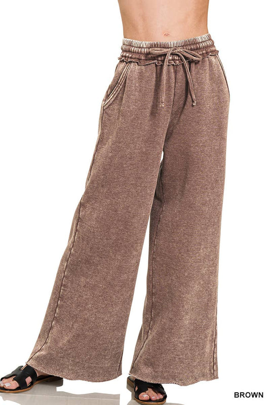 Zenana Acid Wash Fleece Sweatpants With Pockets