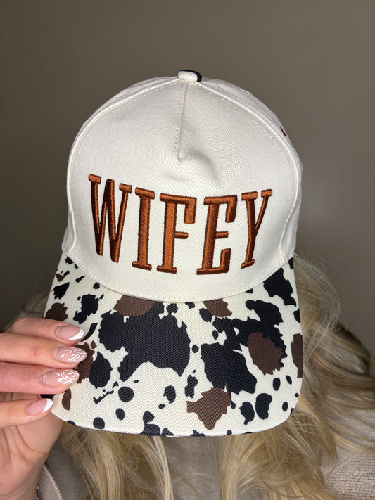 WIFEY Cow Print Trucker Hat