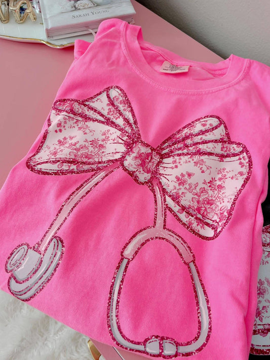 Floral Bow Stethoscope Tee 🎀