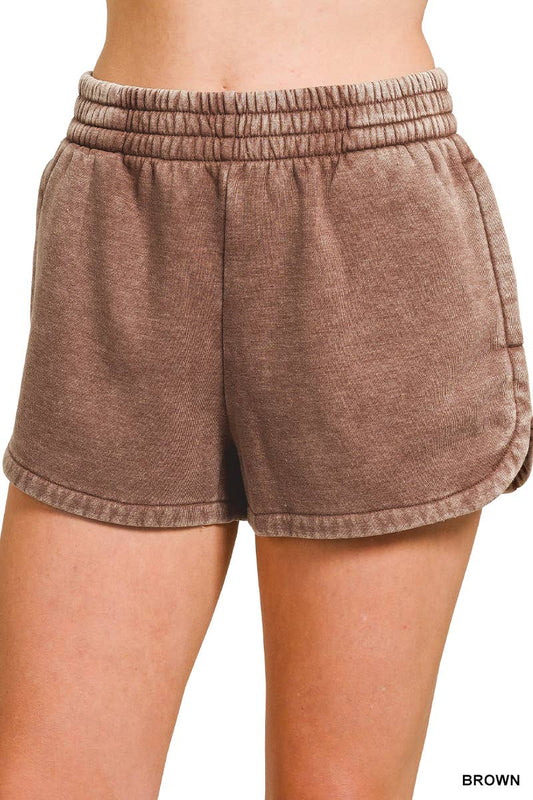 Zenana Mineral Washed Fleece Shorts