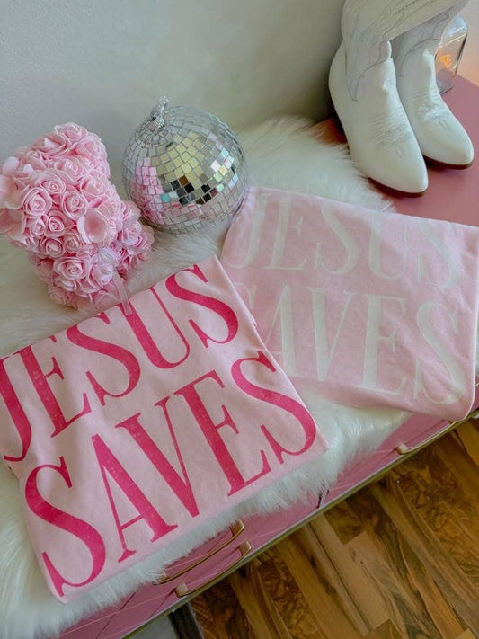 Jesus Saves Tee (Blossom, Pink Font) 🩷