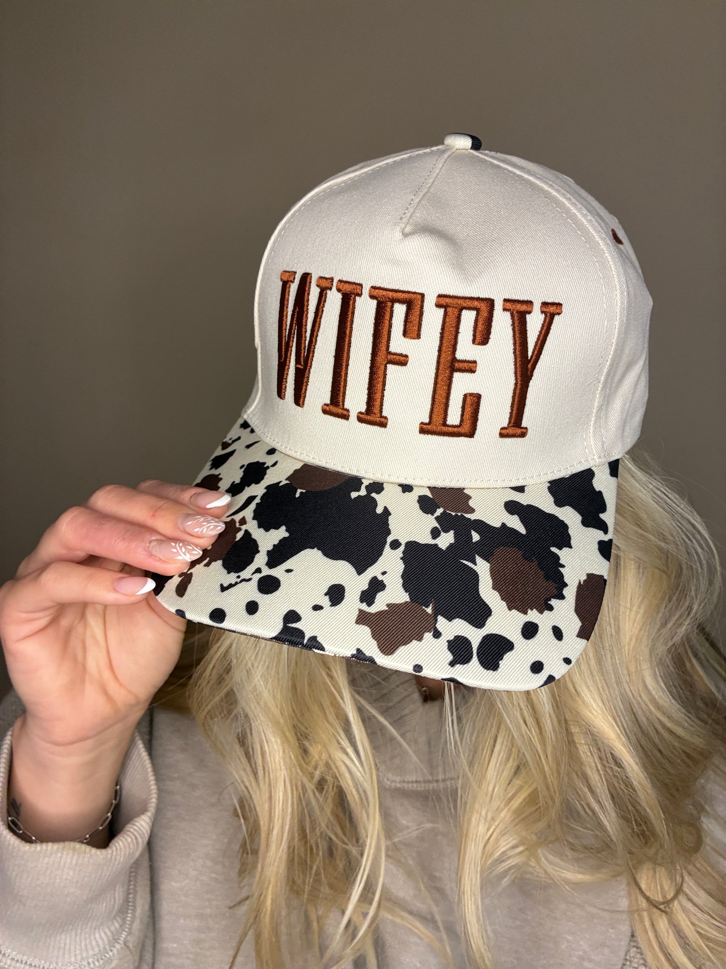 WIFEY Cow Print Trucker Hat