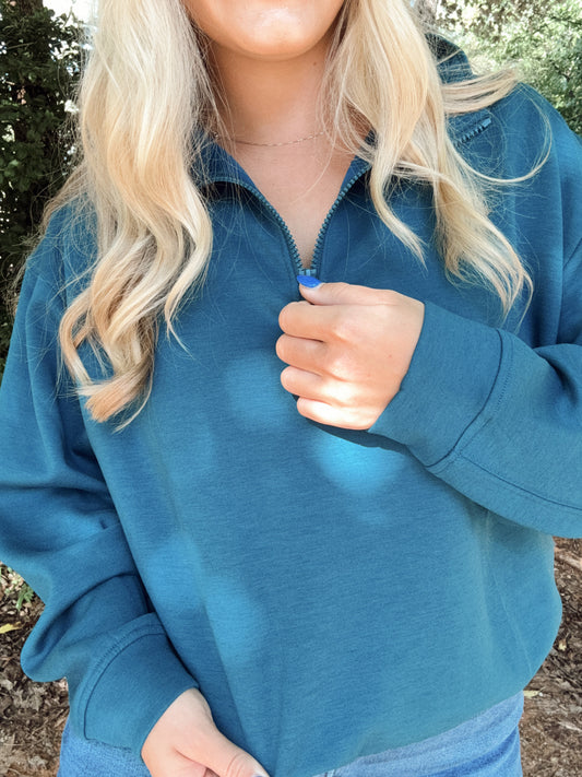 Blue-winged teal 1/4 Zip- Zenana