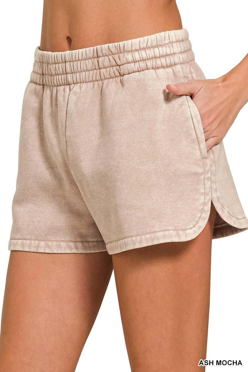 Zenana Mineral Washed Fleece Shorts