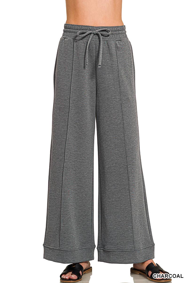 Scuba Pintuck Wideleg Pants w/ pockets